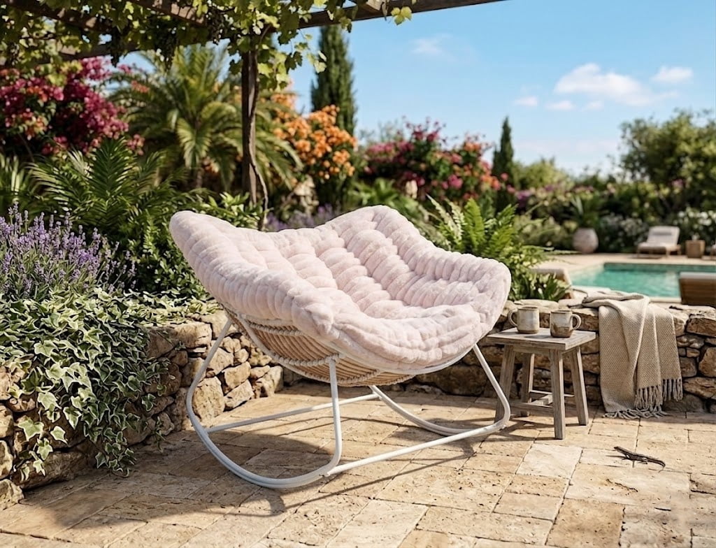 Oversized Rocking Chair, Indoor Outdoor Patio Wicker Rocker with Thick Cushion, Patio Lounge Chair Rocking Recliner