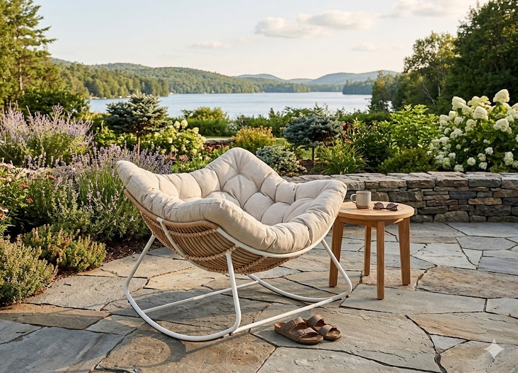 Oversized Rocking Chair, Indoor Outdoor Patio Wicker Rocker with Thick Cushion, Patio Lounge Chair Rocking Recliner