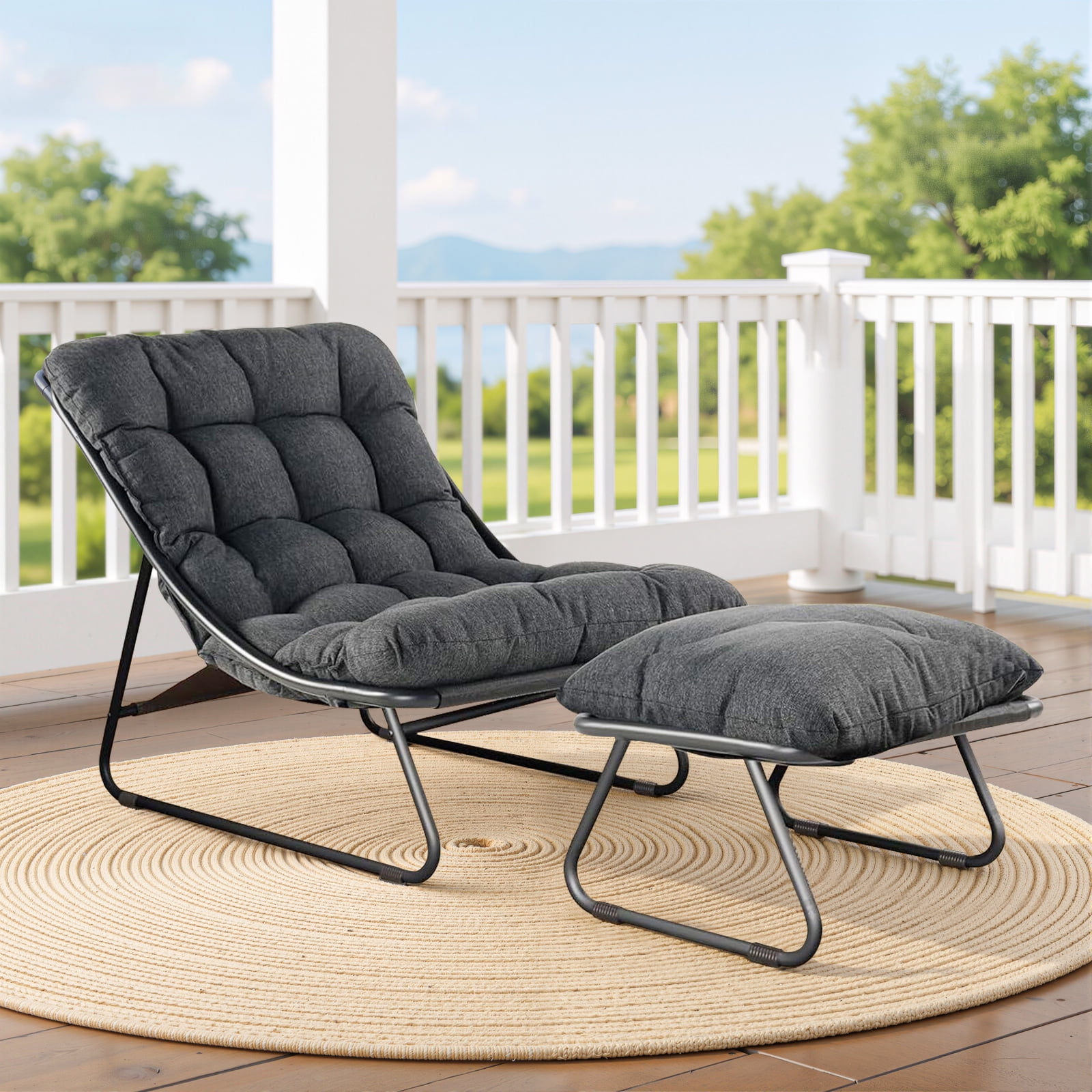 Oversized Rocking Chair with Footstool, Outdoor Indoor Comfy Reading ...