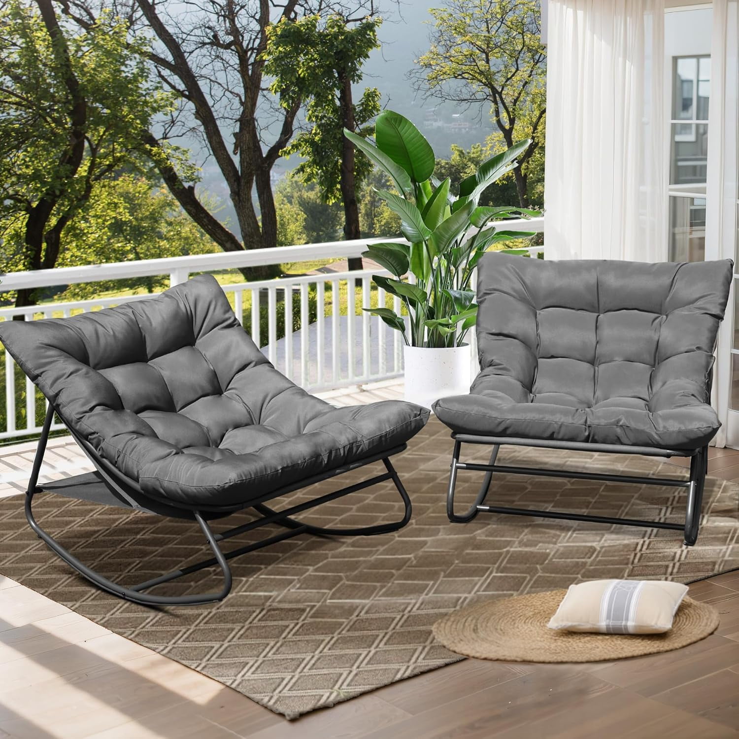 Oversized Rocking Chairs Set of 2, Outdoor & Indoor Papasan Rocking ...