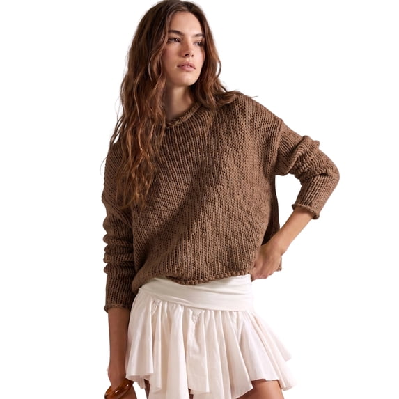 Oversized Rolled Neck Chunky Sweaters for Women Cotton Blend Fall Knit Pullover Top