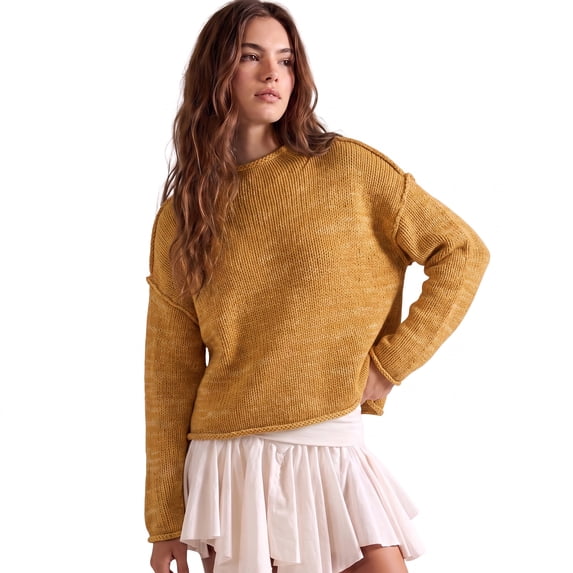 Oversized Rolled Neck Chunky Sweaters for Women Cotton Blend Fall Knit Pullover Top