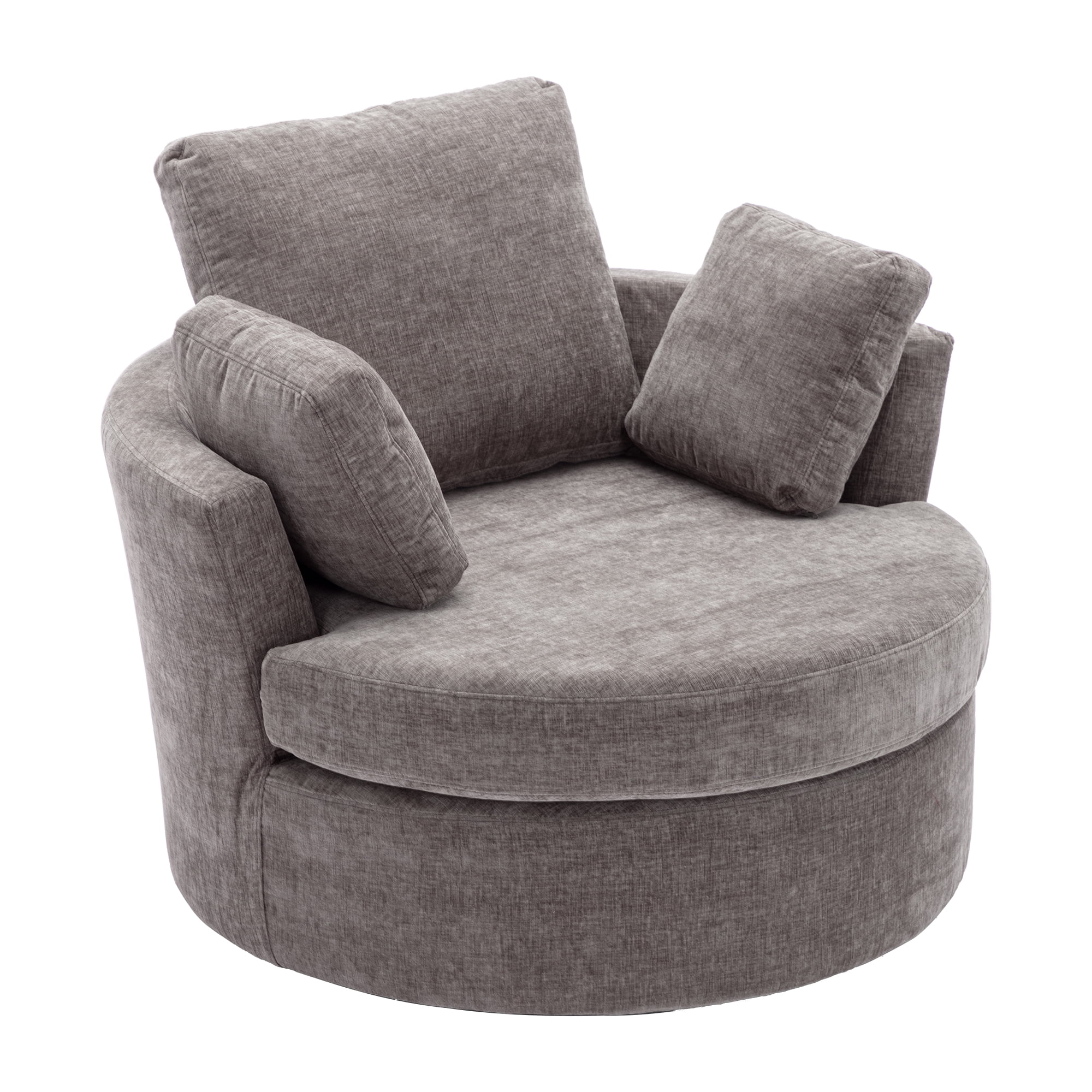 Oversized Round Barrel Swivel Chair Chenille Fabric 3 Pillows Included
