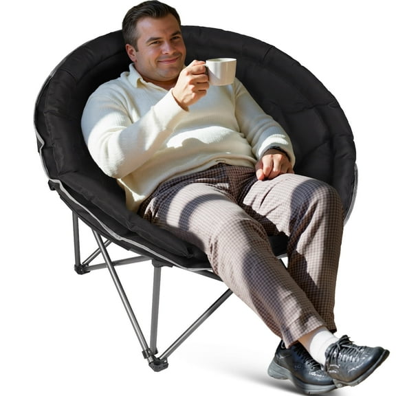 Oversized Folding Round Camping Chair,Heavy Duty Super Comfy Padded Moon Camp Chairs,Perfect for Indoor&Outdoor