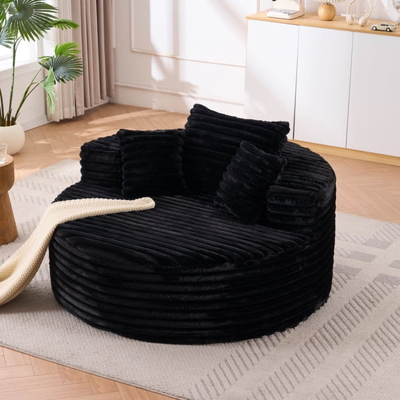Oversized Round Chair Lounge Chaise Indoor, Upholstered Corduroy Deep Seat Cloud Large Circle Sofa Chair, No Assembly Required, Fluffy Modern Sleeper Sofa Bed for Reading, Living Room, Bedroom
