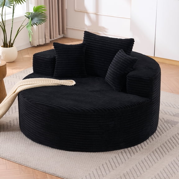 Oversized Round Chair Lounge Chaise Indoor, Upholstered Corduroy Deep Seat Cloud Large Circle Sofa Chair, No Assembly Required, Fluffy Modern Sleeper Sofa Bed for Reading, Living Room, Bedroom