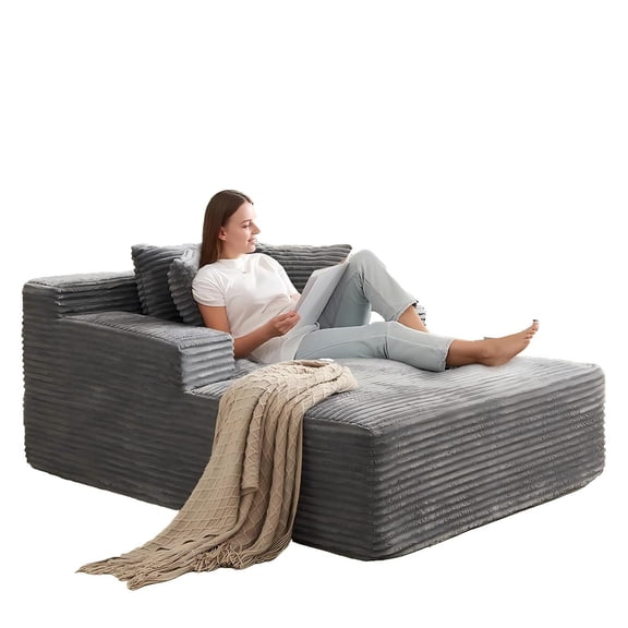 Oversized Round Chaise Lounge Chair - Plush Indoor Floor Lounger and Modern Cozy Furniture, Grey