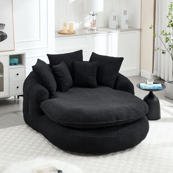 Oversized Round Lounge Sofa with Pillows, Chenille Deep Seat Chair for Living Room