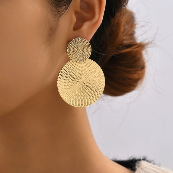 Zhang round large earrings fashion personality temperament metal geometric retro cold style high-end earrings for women
