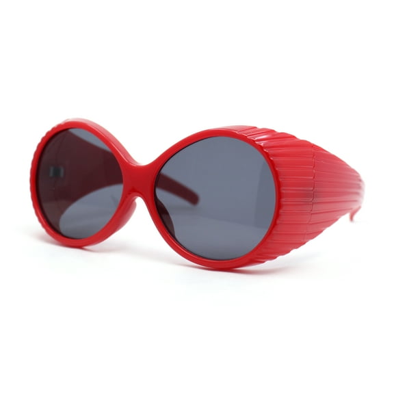 Oversized Round Goggle Style Thick Temple Plastic Dimensional Plastic Sunglasses Red - Black