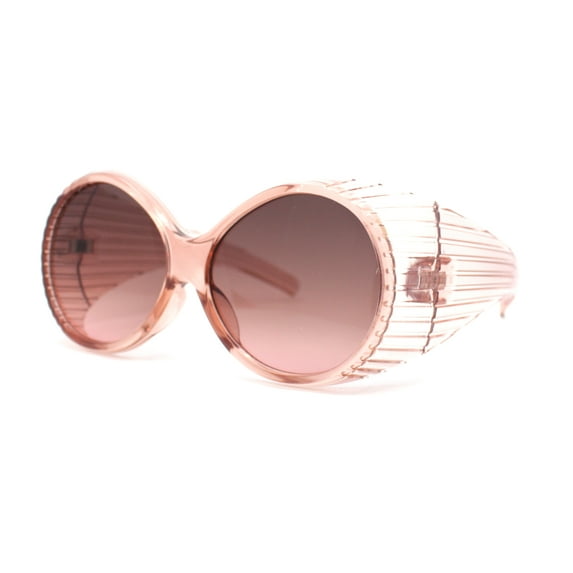 Oversized Round Goggle Style Thick Temple Plastic Dimensional Plastic Sunglasses Trans Pink - Brown Pink