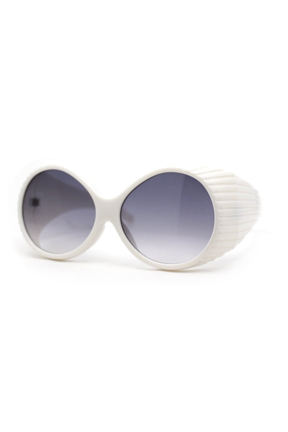 Oversized Round Goggle Style Thick Temple Plastic Dimensional Plastic Sunglasses White - Smoke