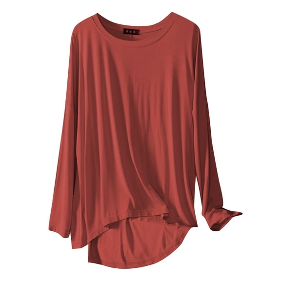 Oversized Round Neck Tee - Women's Basic Loose Fit T-Shirt, Comfortable Casual Top for Spring/Fall Layering | Baberdicy | Women's Solid Color Loose Round Neck T Shirts for Spring And (Red | M)