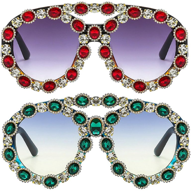 Oversized Round Rhinestone Sunglasses for Women Men Vintage  display picture 1
