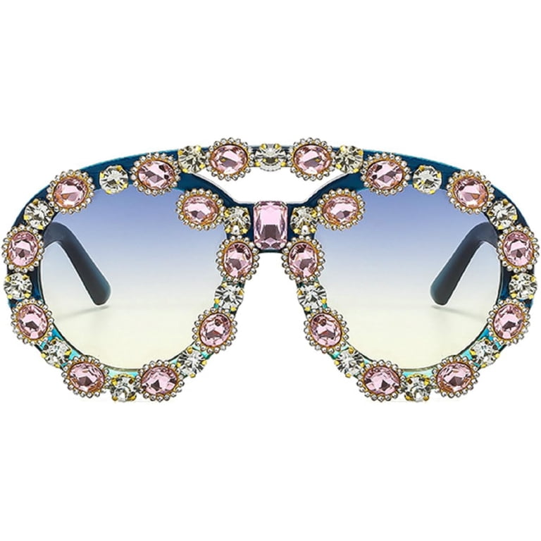 Women Big Rhinestone Sunglasses Oversized Round Amazon.com: mincl Oversized Diamond Round Sunglasses For  main image 3