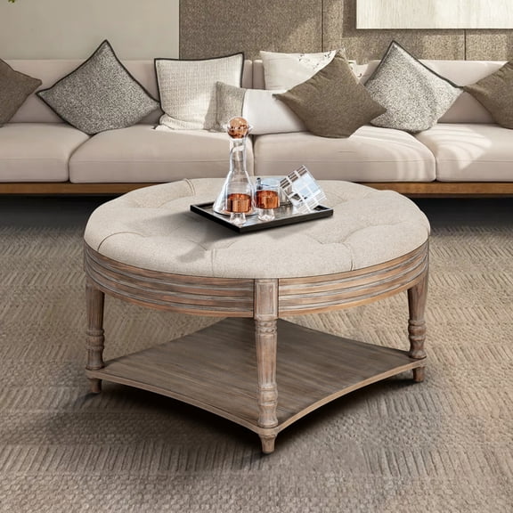 Oversized Round Stool - Dual Storage Options - Primary Living Space - Fit Different Styles