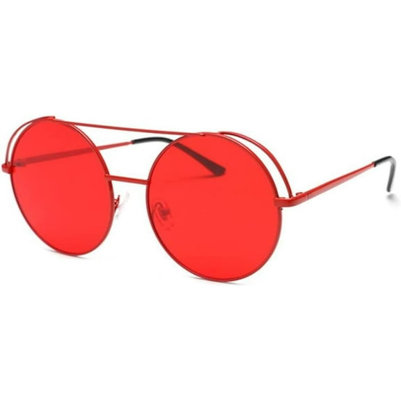 Oversized Round Sunglasses Black Red Frame Metal Sun Glasses Men Big Circle Glasses Shades For Women