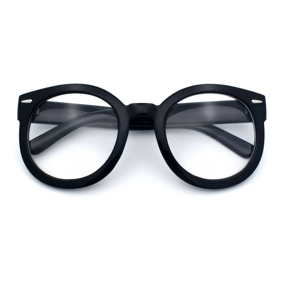 SA106 Oversized Round Thick Horn Rim Hipster Eyewear Glasses / Black - Clear Lens