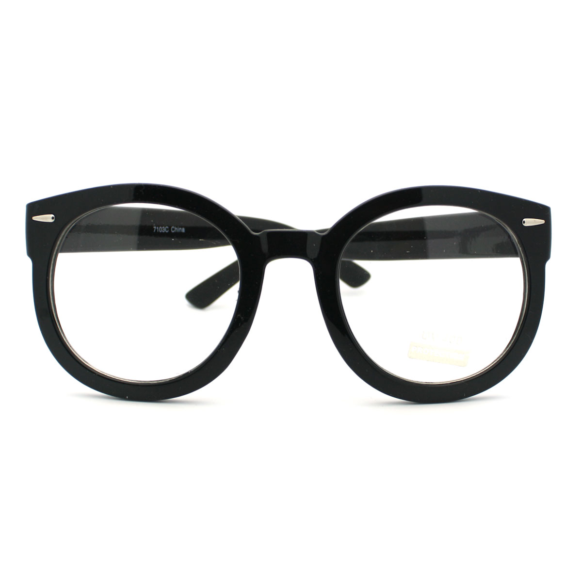Oversized Round Thick Horn Rim Clear Lens Fashion Eye Glasses Frame Black - image 1 of 3