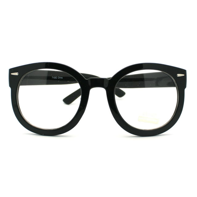 Oversized Round Thick Horn Rim Clear Lens Fashion Eye Glasses Frame Black