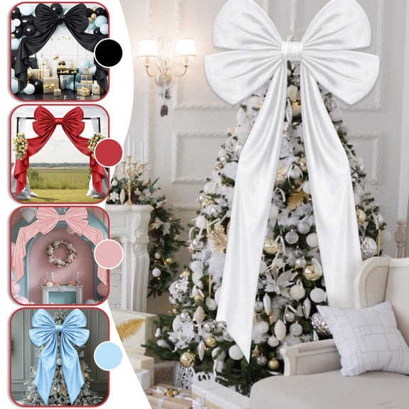 Oversized Satin Bow Christmas Tree Topper - Giant Double-Sided Satin Ribbon Bow, Wrinkle-Free & Reinforced Structure, Festive Party Wedding Decor for Home, Wedding Arches, 80.3*40.1in, Pink