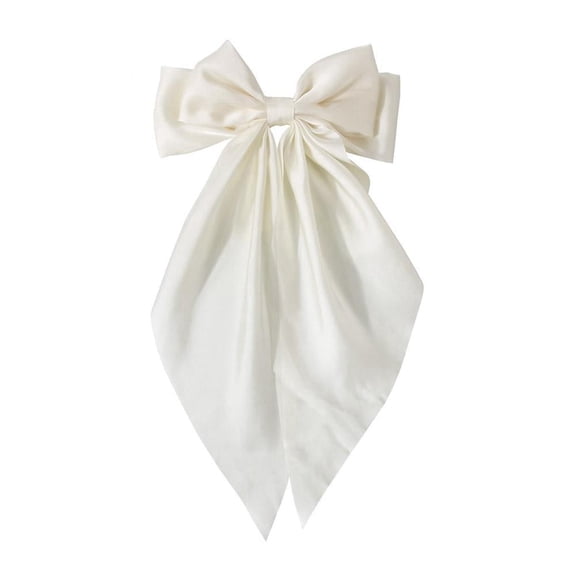 Oversized Satin Bow Hair Clip - White Spring Clip Pin for Women, Fashionable Bow Hair Accessory for High Ponytail & Updo, Cute & Playful, Easy to Use Spring Design