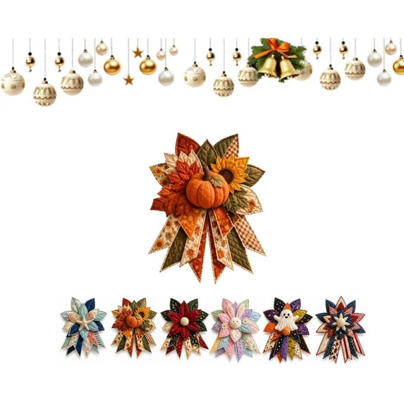 Oversized Seasonal Quilted Door Bow DIY Sewing Kit – 15.75" Large Dimensional Craft for Front Door & Wall – Perfect Holiday Project for Home Styling (B)