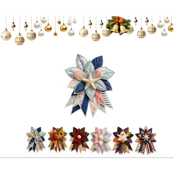 Oversized Seasonal Quilted Door Bow DIY Sewing Kit – Large 15.75" Quilted Decoration – Enhance Your Home Atmosphere for Every Season & Festival (A)