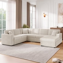 Oversized Sectional Sofa 115.3" U-Shaped Sofa with a Chaise Lounge and Three Soft Throw Pillows for Living Room, Light Gray