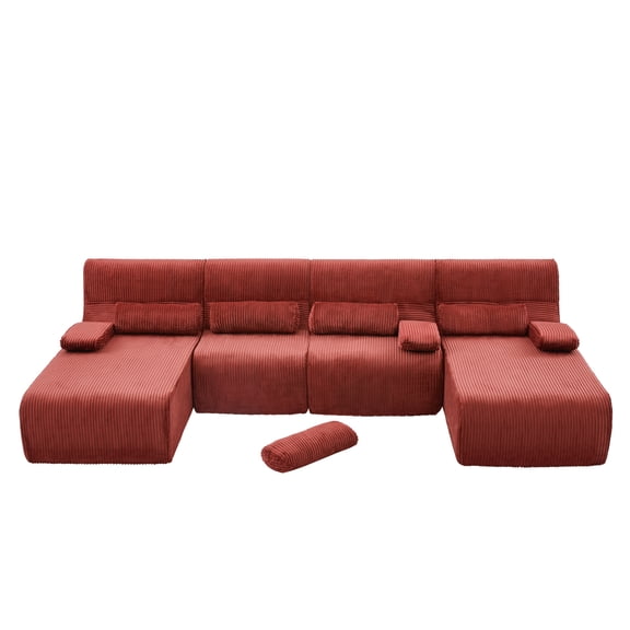Oversized Sectional Sofa 132.2" Boneless Sofa U-shaped Sofa Couch Cozy Sofa for Living Room, Red