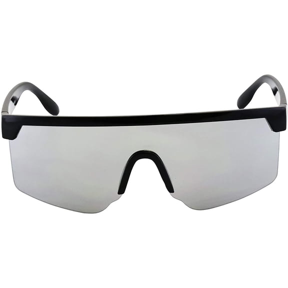 Oversized Semi Rimless Neon Rainbow Mirrored Shield Flat Top Sunglasses