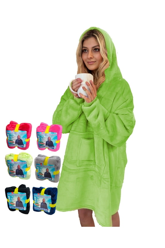 Oversized Sherpa Hoodie Sweatshirt - Warm Luxurious Fleece Microfiber Hoodie Blanket - Cozy, Reversible, Hooded, w/ Comfortable Large Pockets - Large Unisex Green