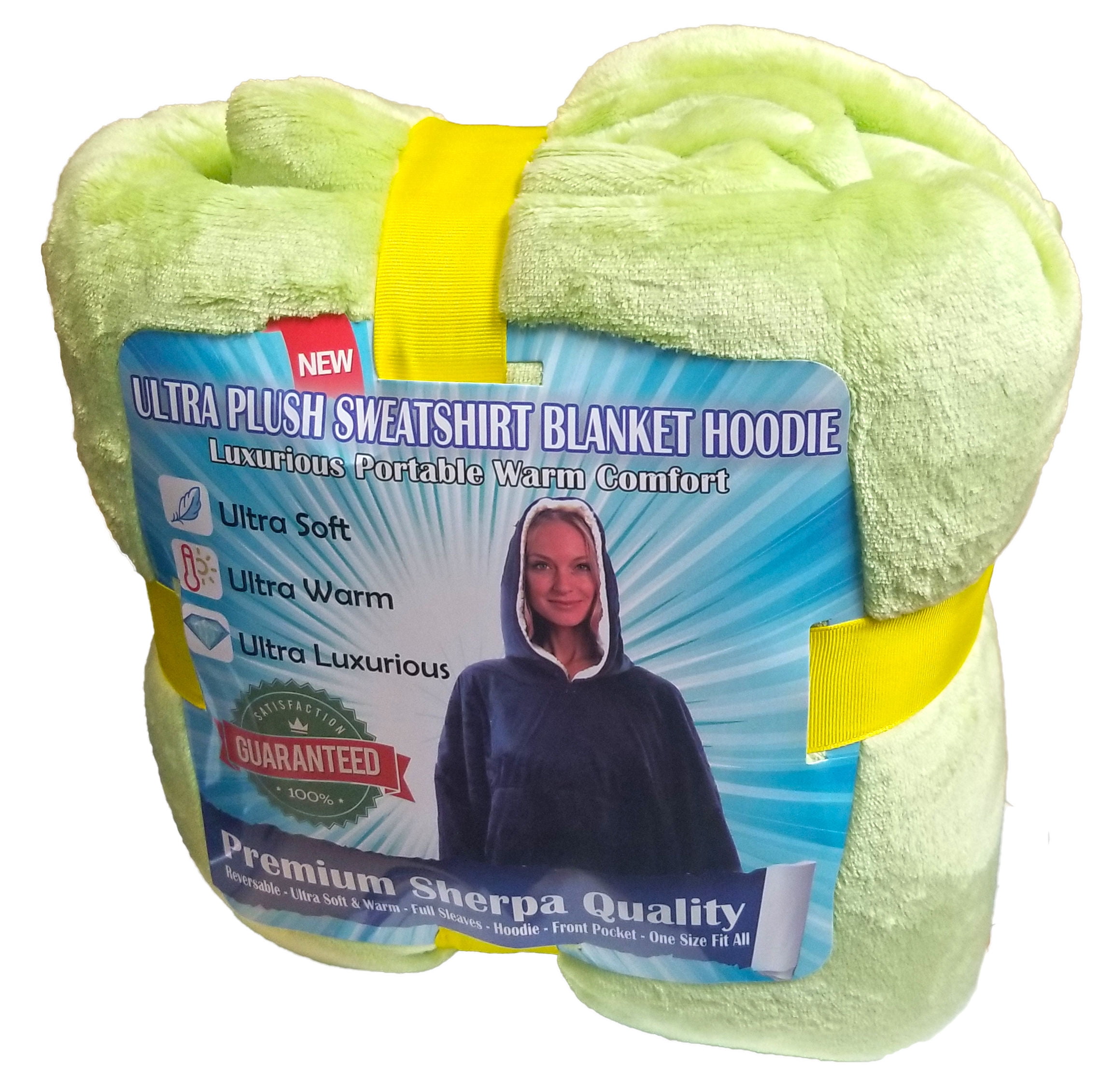 Oversized Sherpa Hoodie Sweatshirt - Warm Luxurious Fleece Microfiber Hoodie Blanket - Cozy, Reversible, Hooded, w/ Comfortable Large Pockets - Large Unisex Green