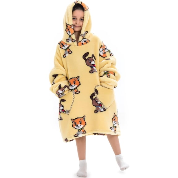 Oversized Sherpa Wearable Blanket for Kids, Super Soft Warm Comfortable Sweatshirt Pullover Wearable Blanket, One Size Fits All