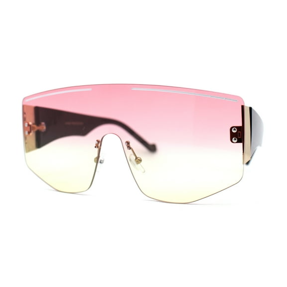 Oversized Shield Curved Top Thick Temple Mob Fashion Sunglasses Gold Black Pink Yellow