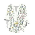 thumbnail image 1 of Oversized Shirts for Women New Summer Tops for Women Cute V Neck 3/4 Sleeve Dressy Blouses Floral Print Tees Dressy Casual Pleated Sleeves Shirts S, 1 of 5