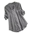 thumbnail image 1 of Oversized Shirts for Women Plus Size 20,Vintage Striped Blouses & Shirts Lapel V-Neck 3/4 Length Sleeves Summer Top Ladies T-Shirt Tshirts Trendy Loose Size M-4XL, 1 of 3