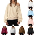 thumbnail image 1 of Oversized Shirts for Women Long Sleeve One Shoulder Solid Color Pullover Blouse Women's Winter Casual Loose Tops Black M, 1 of 9