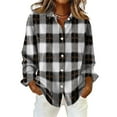 thumbnail image 1 of Oversized Shirts for Women Long Sleeve Plaid Button Down Shirts Lightweight Dressy Casual Tops Holiday Blouses Black L, 1 of 5