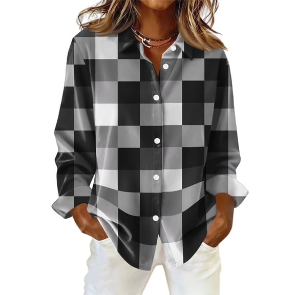 Oversized Shirts for Women Long Sleeve Plaid Button Down Shirts Lightweight Dressy Casual Tops Holiday Blouses Gray S