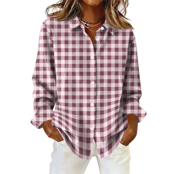 Oversized Shirts for Women Long Sleeve Plaid Button Down Shirts Lightweight Dressy Casual Tops Holiday Blouses Light pink L