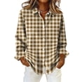 thumbnail image 1 of Oversized Shirts for Women Long Sleeve Plaid Button Down Shirts Lightweight Dressy Casual Tops Holiday Blouses Orange S, 1 of 5