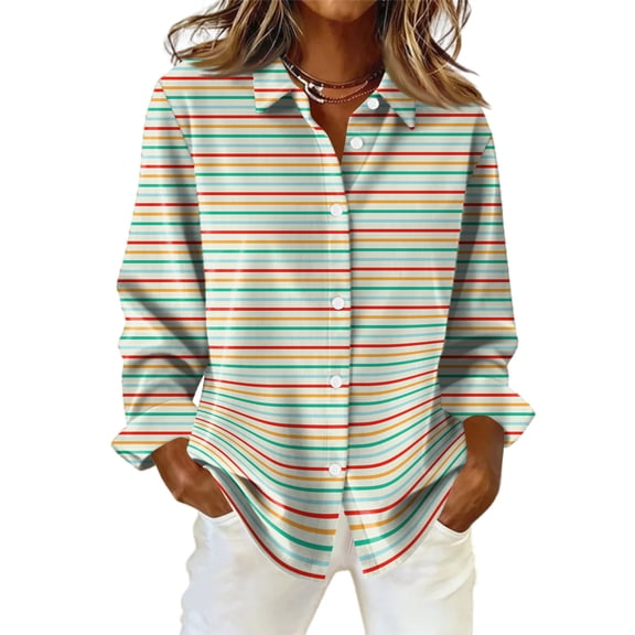 Oversized Shirts for Women Long Sleeve Stripe Button Down Shirts Lightweight Dressy Casual Tops Holiday Blouses Green S
