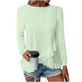thumbnail image 1 of Oversized Shirts for Women Ruffle Hem Long Sleeve Tunic Pullovers Fall Trendy Eyelet Crew Neck Embroidered Solid Color Loose Tops, 1 of 8