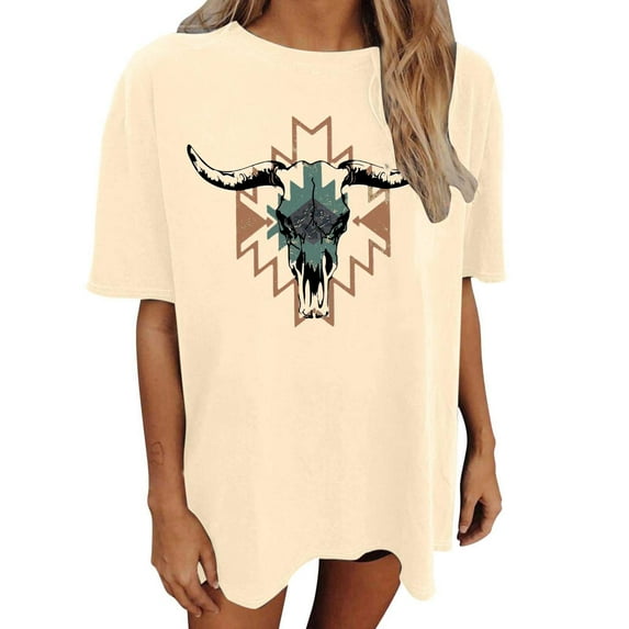 Oversized Shirts for Women Vintage Country Music Cowboy Graphic Short Sleeve Tees Casual Trendy Relaxed Fit Workout Tops Z001-Beige L