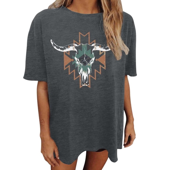 Oversized Shirts for Women Vintage Country Music Cowboy Graphic Short Sleeve Tees Casual Trendy Relaxed Fit Workout Tops Z001-Dark Gray L