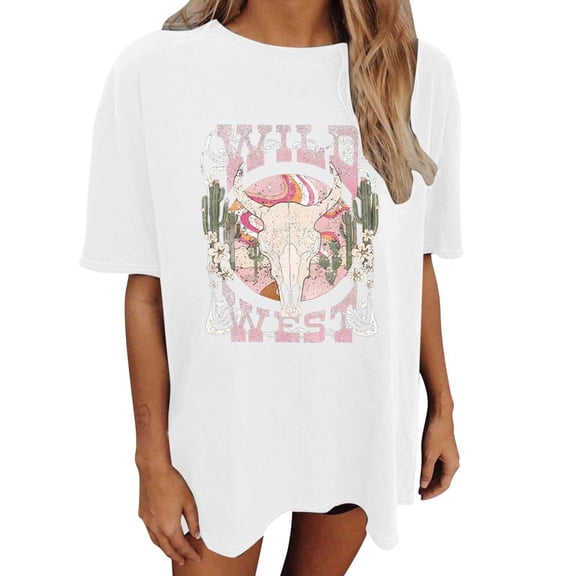 Oversized Shirts for Women Vintage Country Music Cowboy Graphic Short Sleeve Tees Casual Trendy Relaxed Fit Workout Tops Z002-White XXL