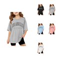 thumbnail image 1 of Oversized Short Sleeve T-Shirt for Girls 3-14 Years – Letter Printed Loose Fit Crewneck Summer Casual Basic Top with Drop Shoulder, 1 of 6