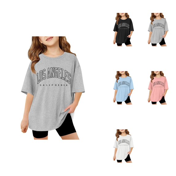 Oversized Short Sleeve T-Shirt for Girls 3-14 Years – Letter Printed Loose Fit Crewneck Summer Casual Basic Top with Drop Shoulder