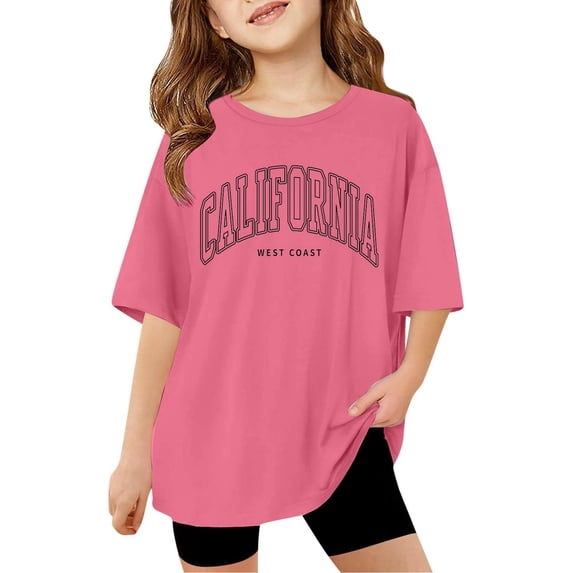 Oversized Short Sleeve T-Shirt for Girls – Casual Crewneck Basic Summer Top with Letter Print, Loose Drop Shoulder Graphic Tee